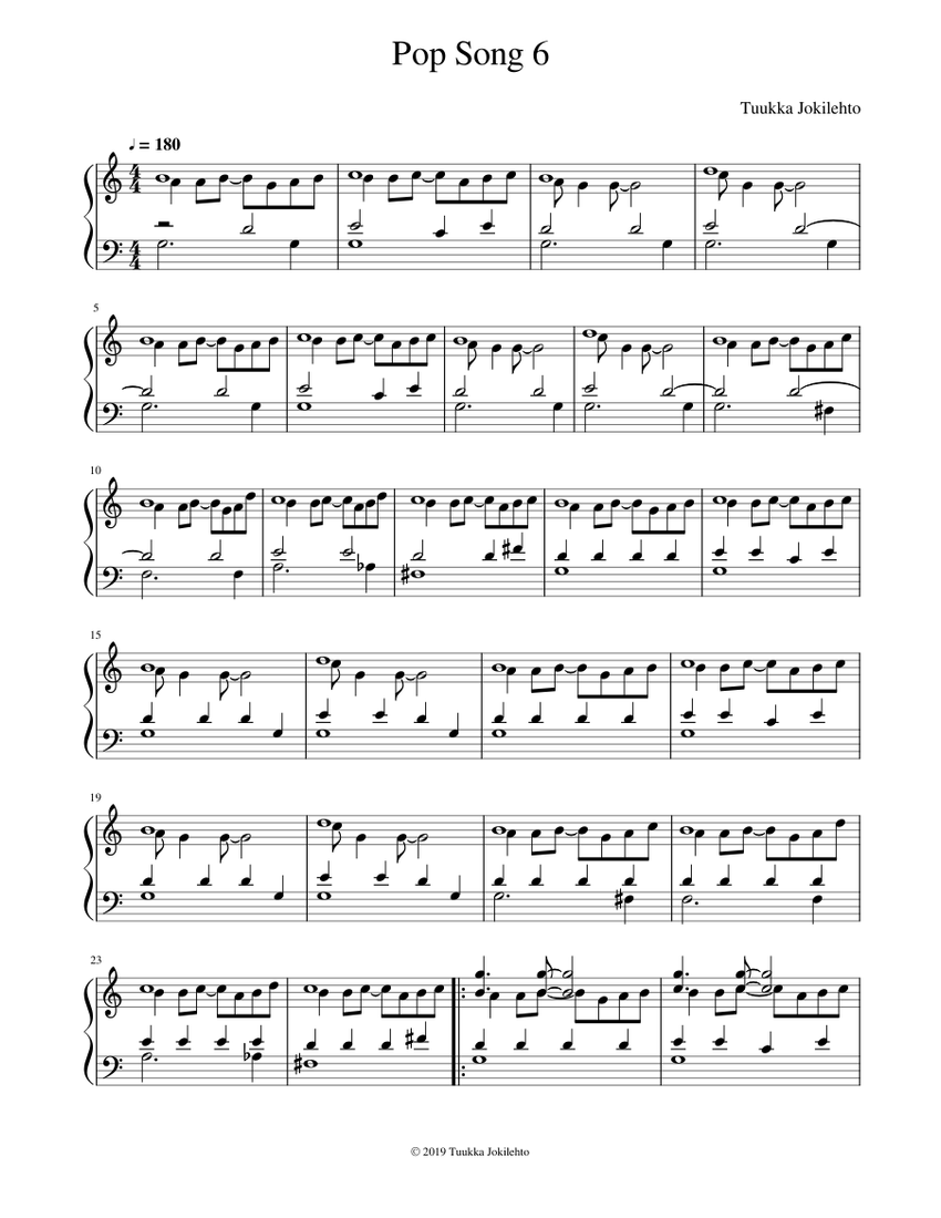 Pop Song 6 Sheet music for Piano (Solo) | Musescore.com
