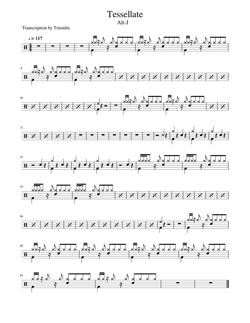 Tessellate - Alt-J (Drum Sheet) - piano tutorial