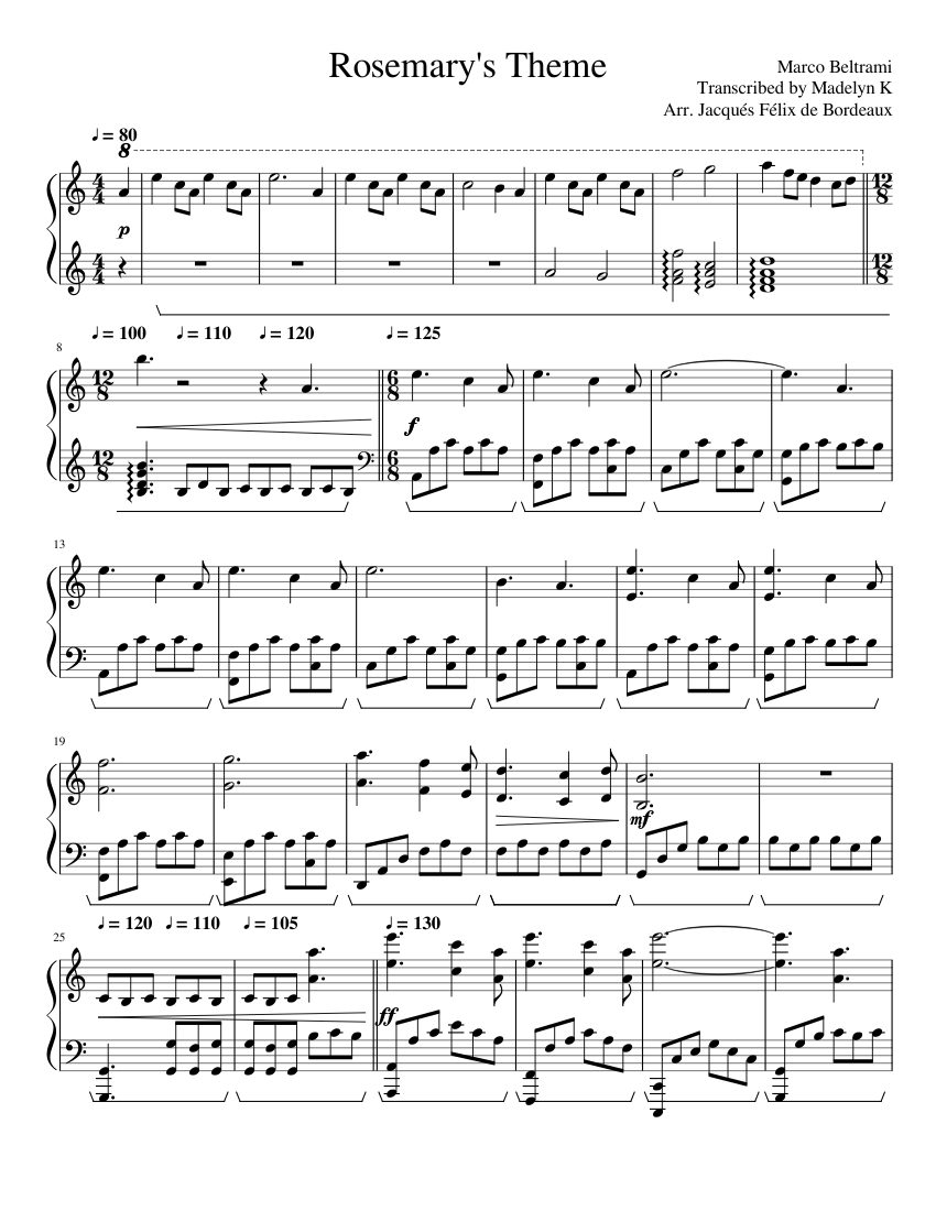 Rosemary's Theme Sheet music for Piano (Solo) | Musescore.com