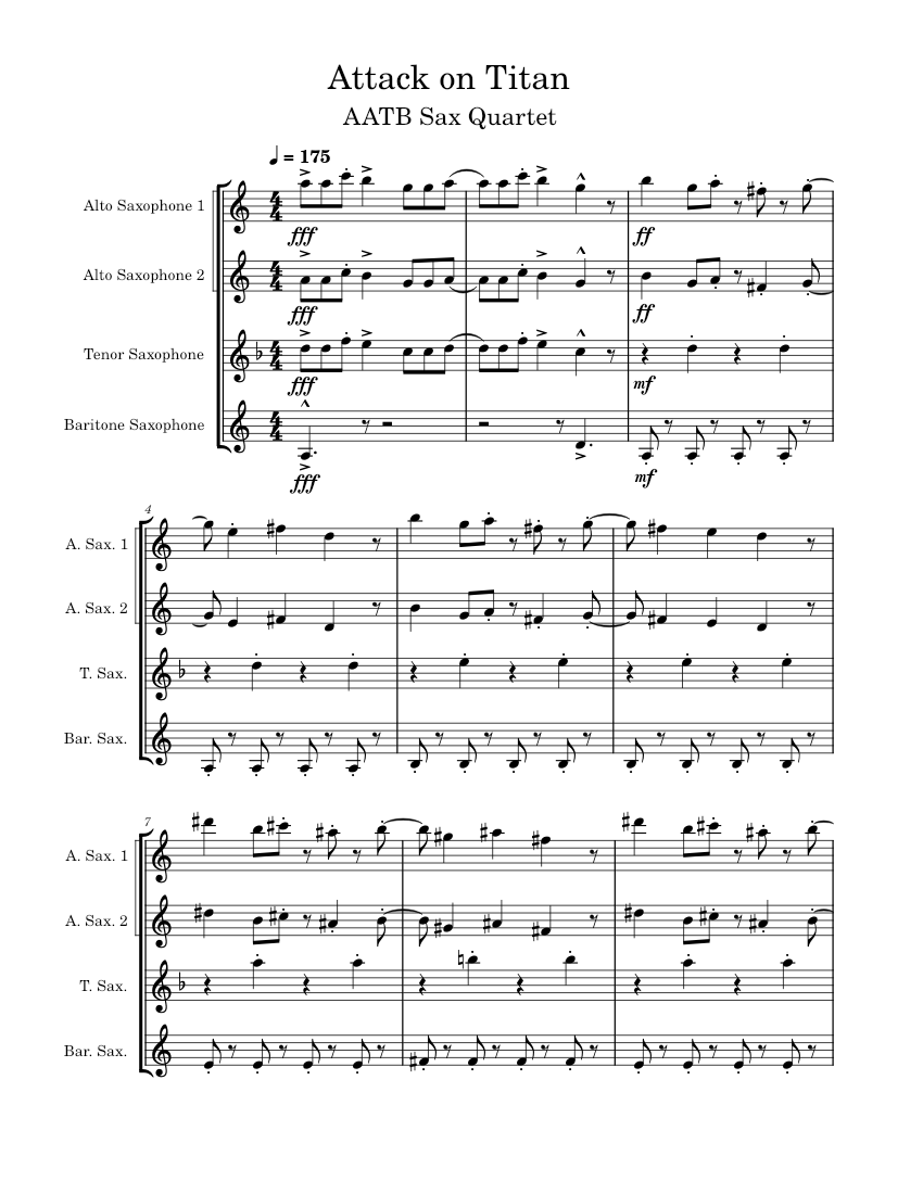 Attack on Titan Opening Attack on Titan AATB Sax Quartet [KINDA
