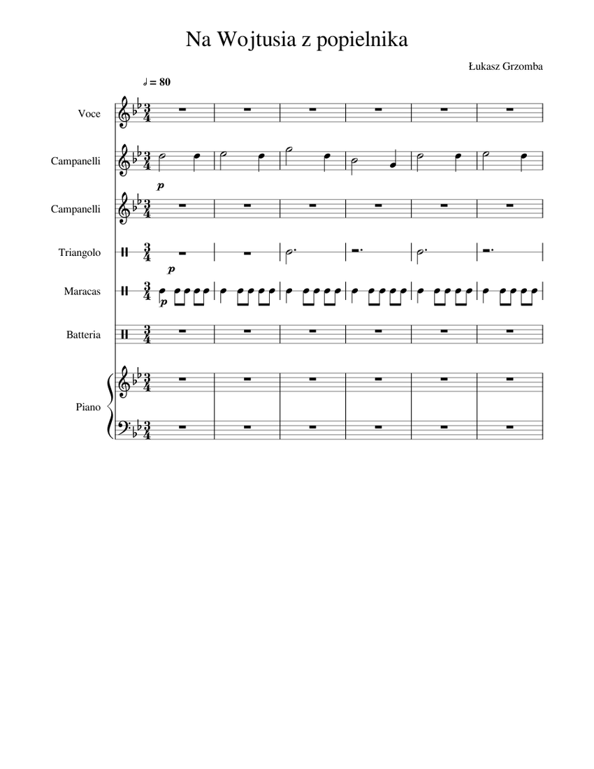 Na Wojtusia z popielnika Sheet music for Piano, Vocals, Glockenspiel, Drum  group & more instruments (Mixed Ensemble) | Musescore.com