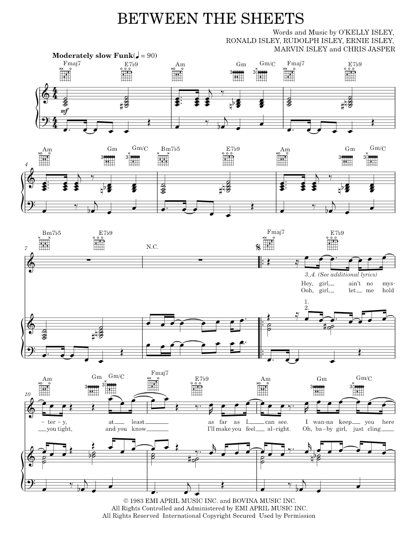 Play Official Version Of Between The Sheets Sheet Music By The Isley Play Official Version Of Between The Sheets Sheet Music By The Isley