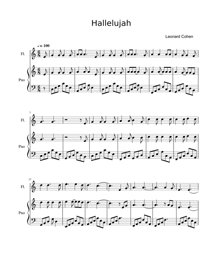 Hallelujah Sheet music for Piano, Flute (Solo) | Musescore.com