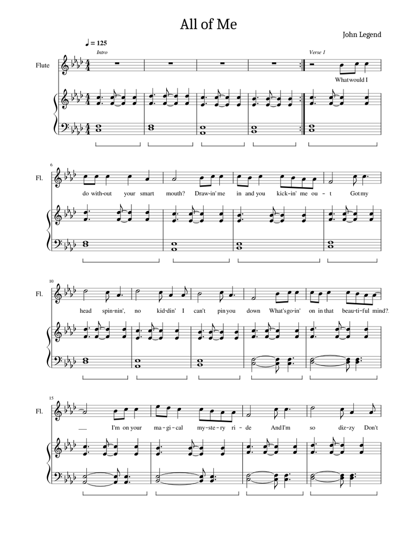All of Me by John Legend Sheet music for Piano, Flute (Solo) Download