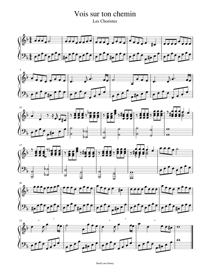 Vois Sur Ton Chemin - Les Choristes Sheet music for Piano (Solo) |  Musescore.com
