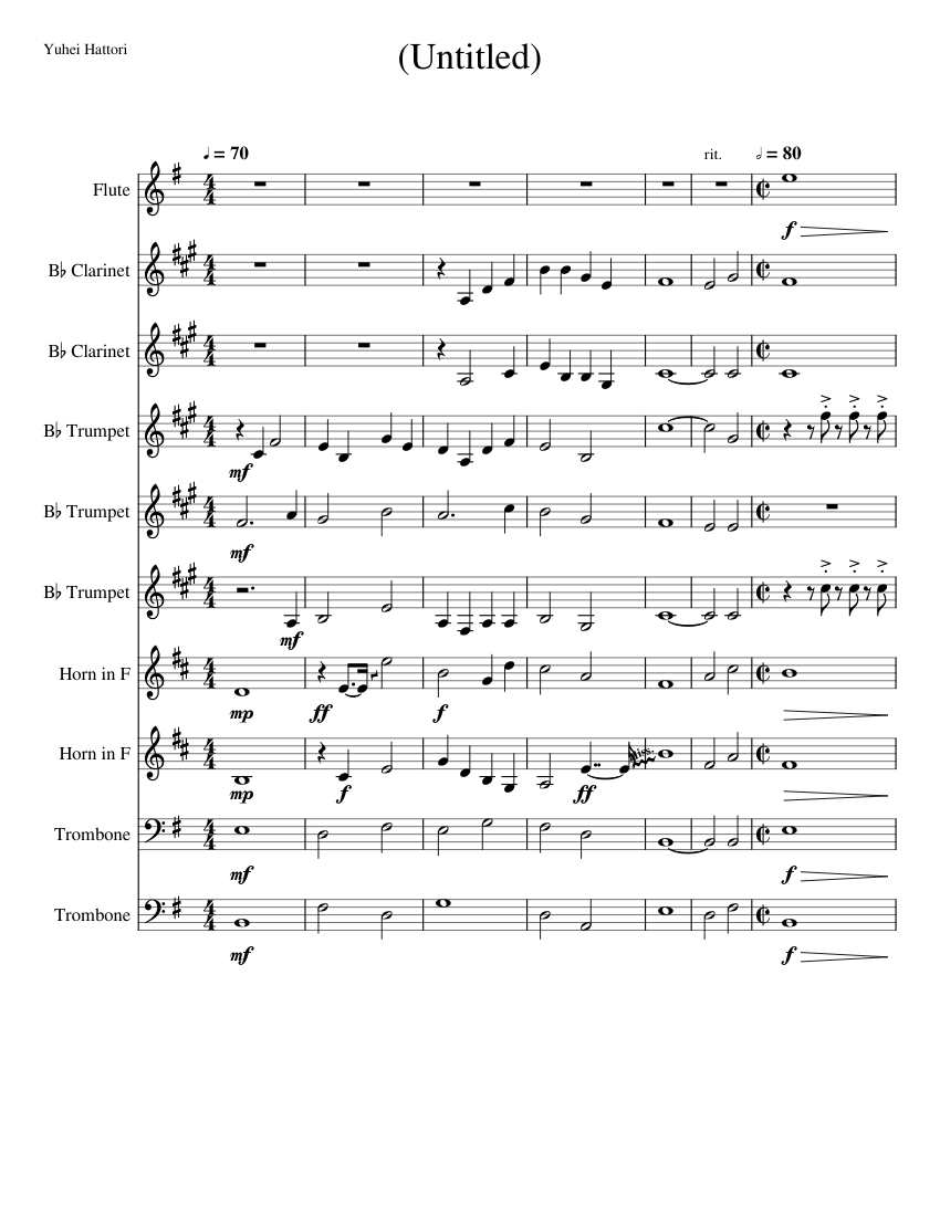 . Sheet Music For Trombone, Flute, Clarinet In B-flat, Trumpet In B ...