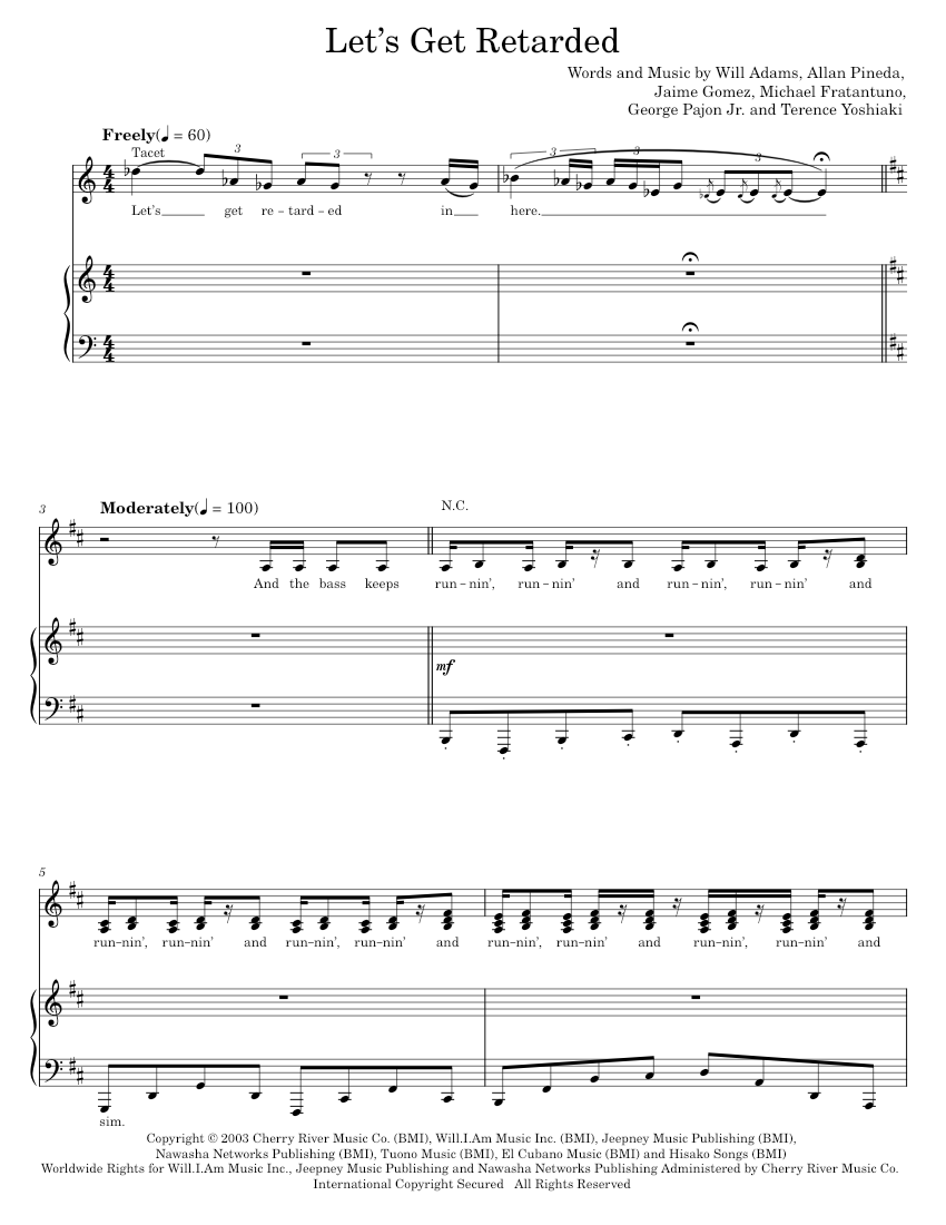 Let's Get Retarded Sheet music for Piano, Vocals by Alvin
