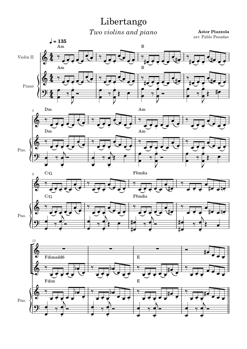 Astor Piazzola Libertango for Two Violins And Piano Sheet Music For Astor Piazzola Libertango for Two Violins And Piano Sheet Music For