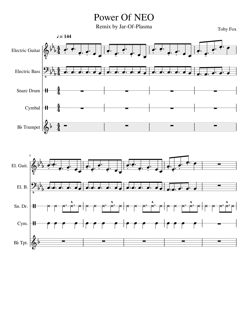 Power Of Neo Sheet Music For Trumpet In B Flat Guitar Snare Drum Crash More Instruments Mixed Quintet Musescore Com