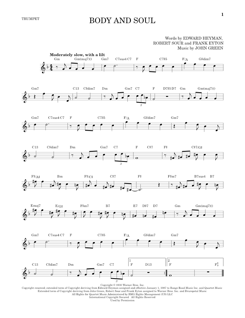 Body And Soul Sheet music for Trumpet other by Tony & Amy