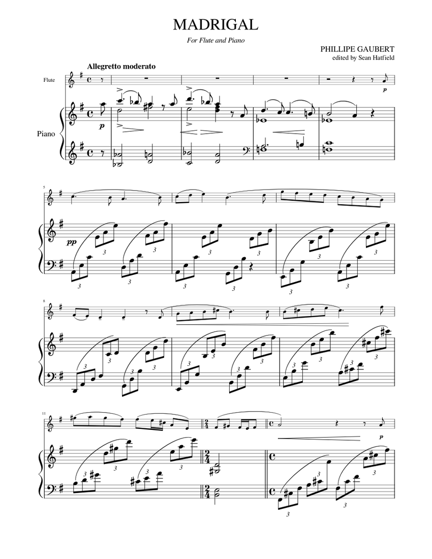 Madrigal Phillipe Gaubert Sheet Music For Piano Flute Solo 0692