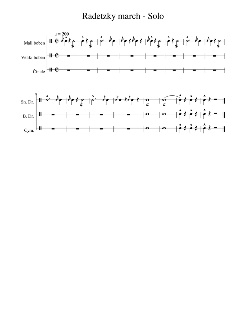 Radetzky Marsch Drums Solo Sheet music for Snare drum, Crash, Bass