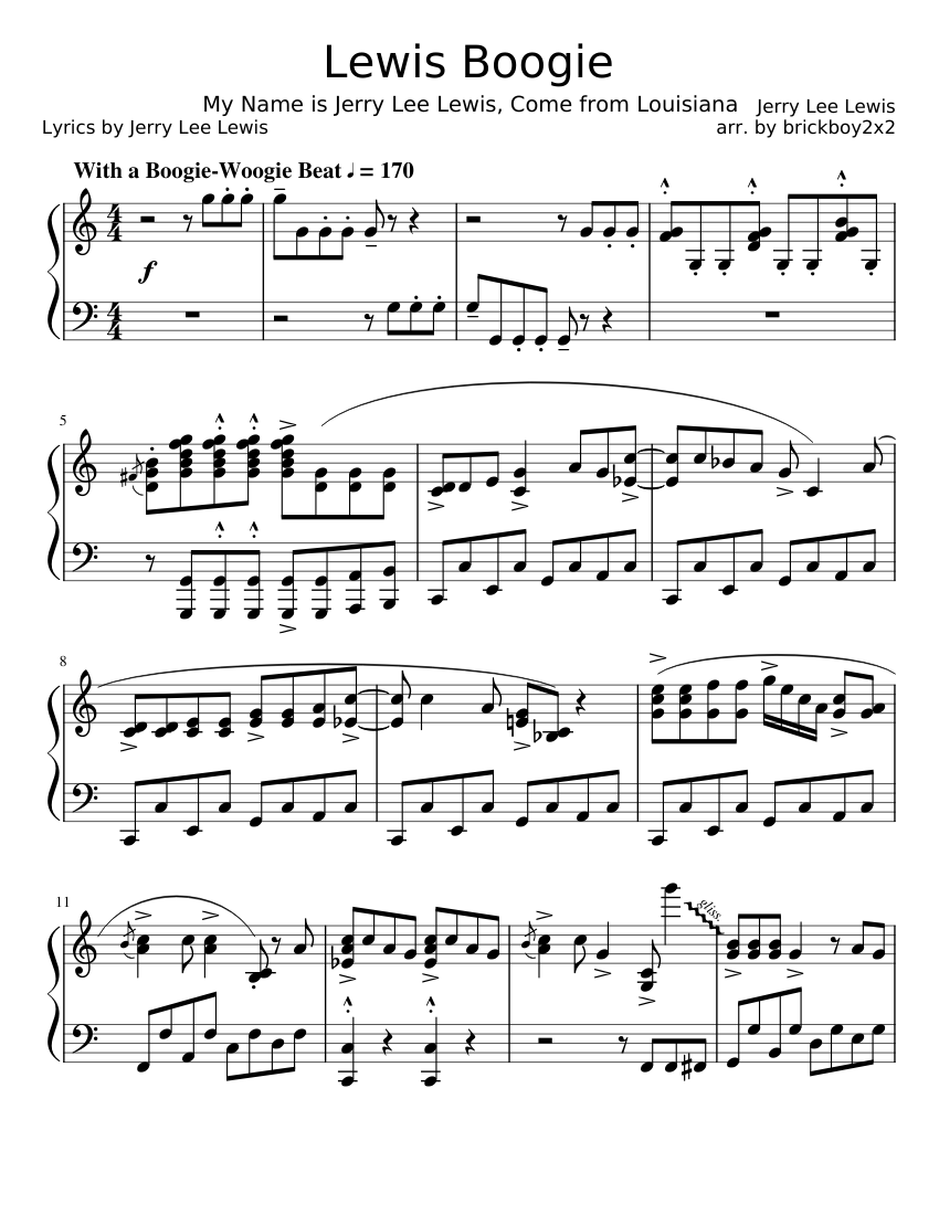 Lewis Boogie | Rock 'n Roll Piano Arrangement Sheet music for Piano (Solo)  | Musescore.com