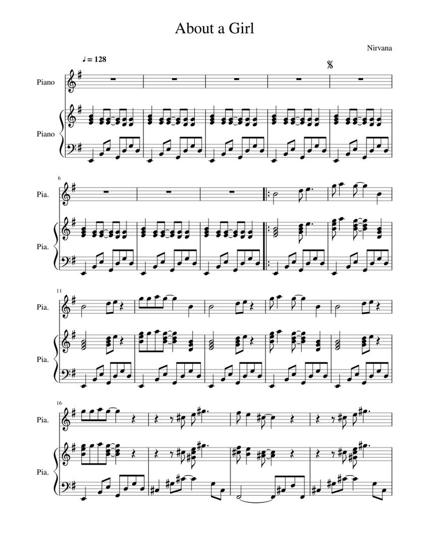 About a Girl - Nirvana Sheet music for Piano (Piano Duo) | Musescore.com