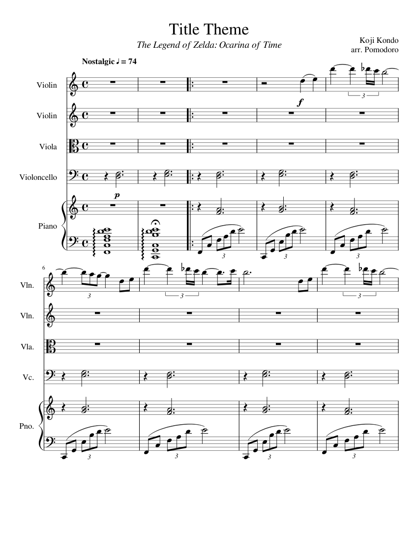Ocarina of Time: Title Theme Sheet music for Piano, Violin, Viola, Cello ( Piano Quintet) | Musescore.com