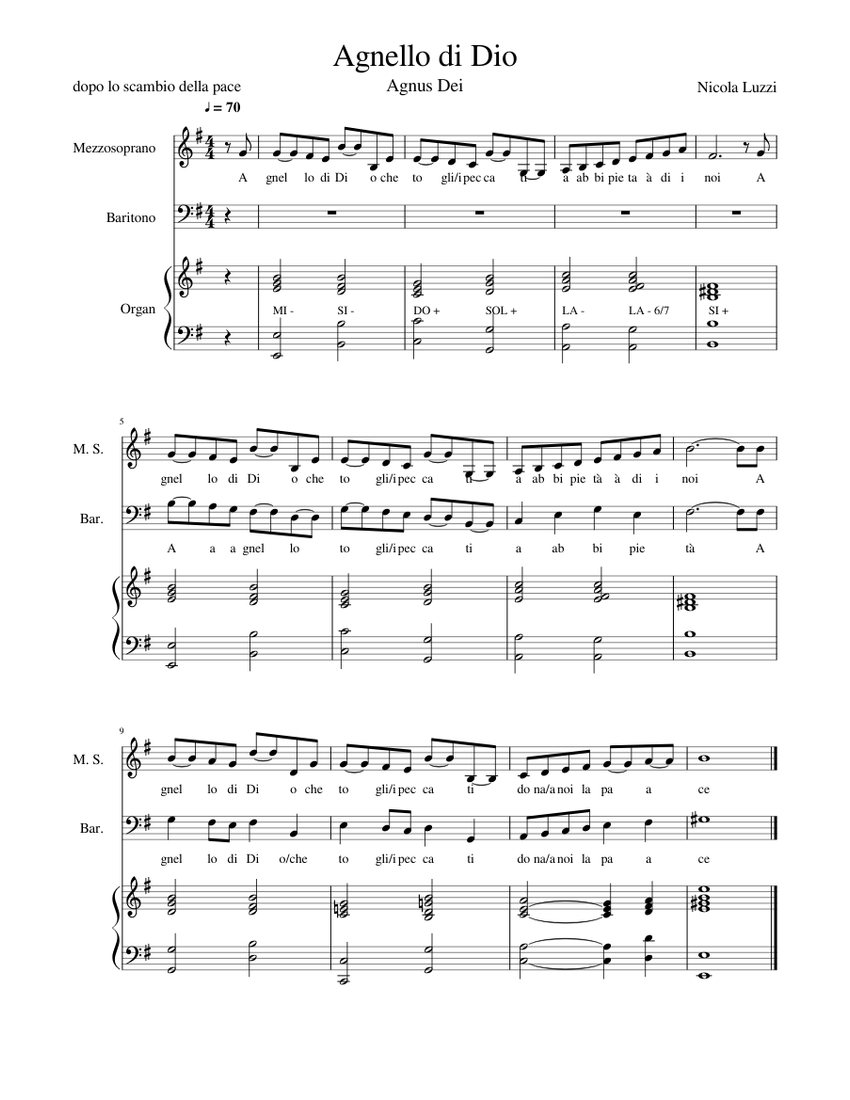 Agnello Di Dio Sheet Music For Organ Baritone Mezzo Soprano Church agnello-di-dio-sheet-music-for-organ-baritone-mezzo-soprano-church
