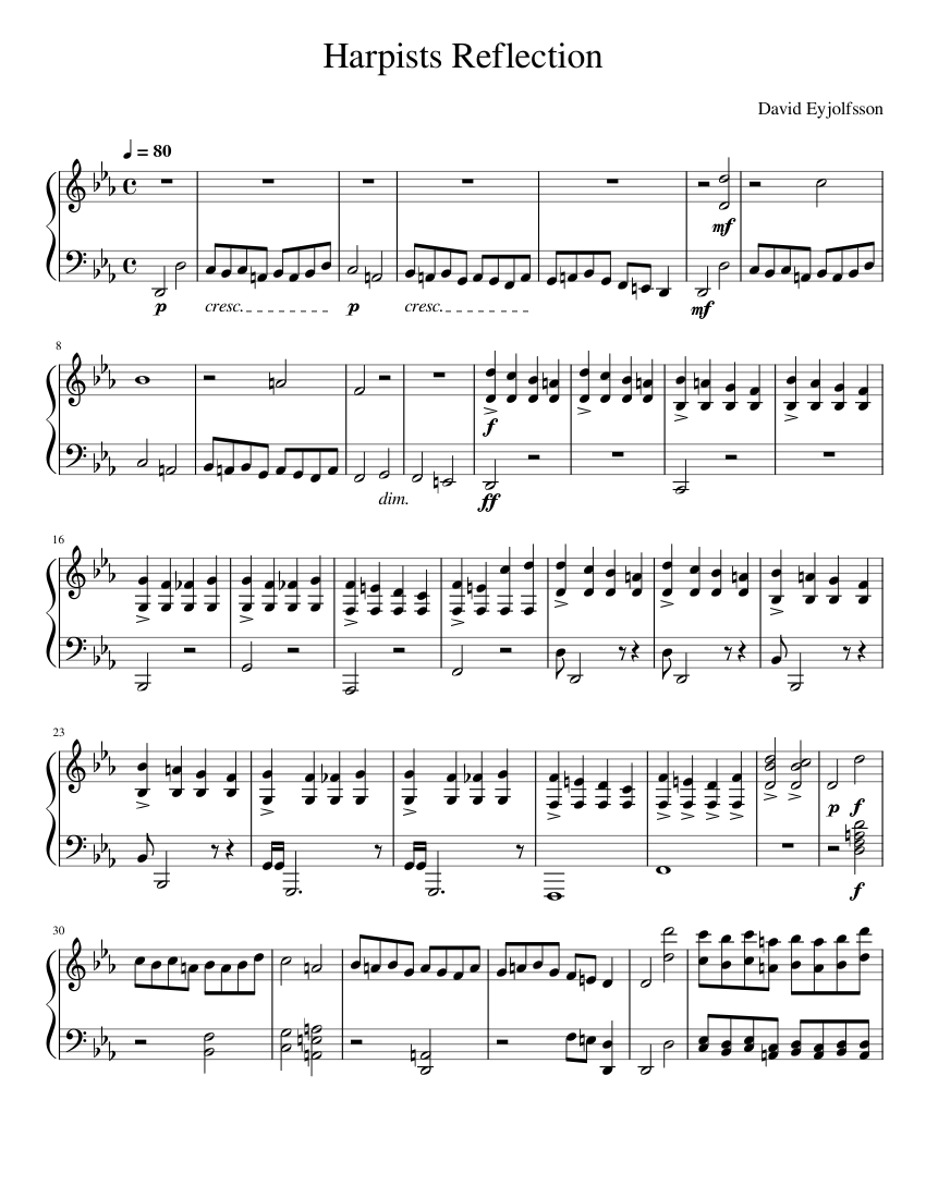 Harpists reflection david eyjolfsson sheet music for harp solo