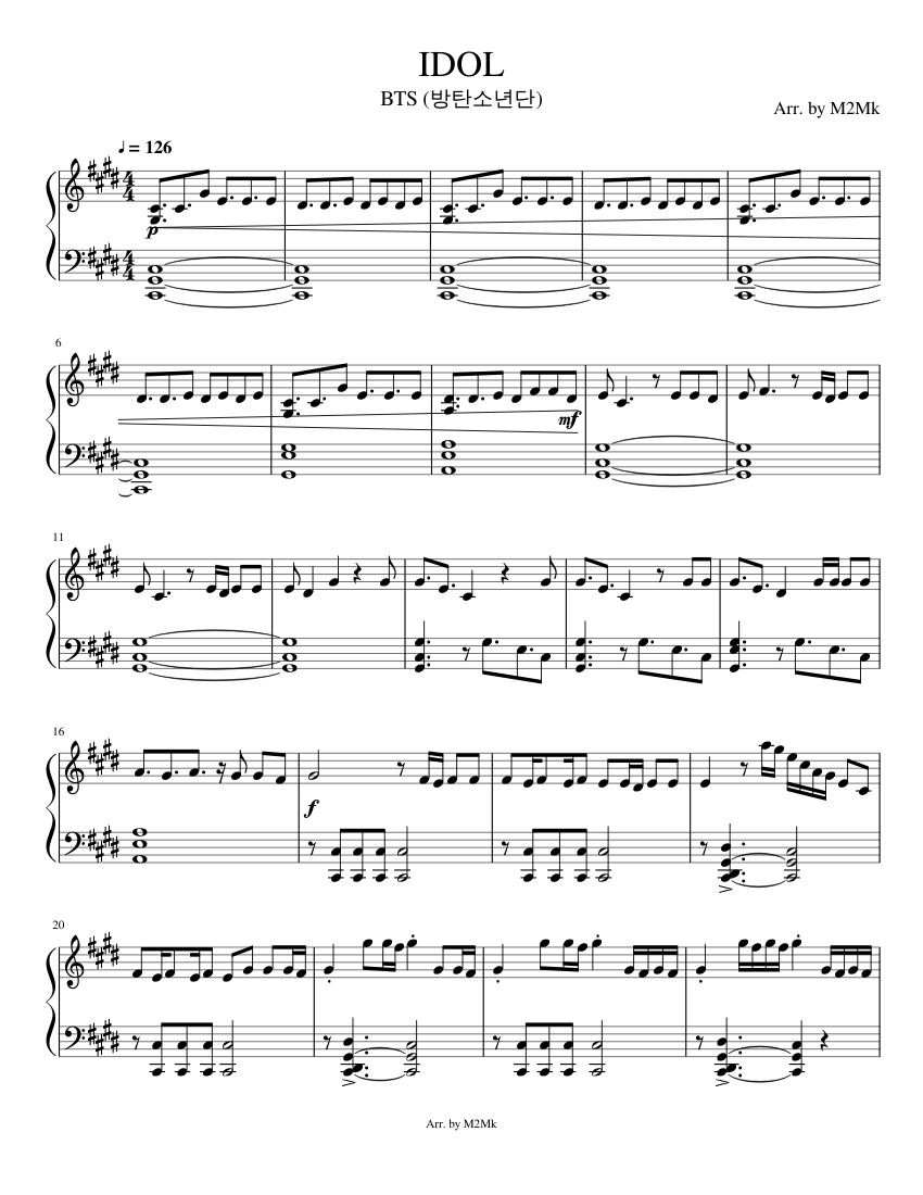 BTS (방탄소년단) - IDOL Sheet music for Piano (Solo) | Musescore.com