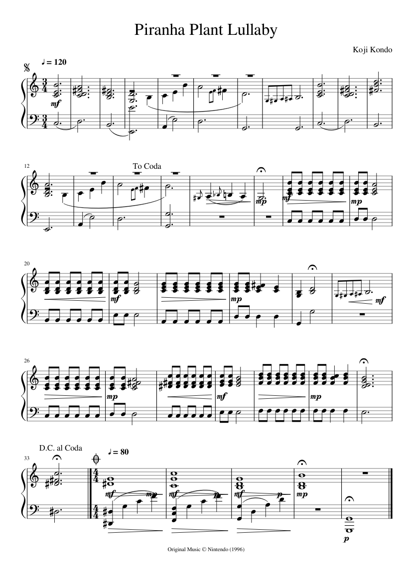 Piranha Plant Lullaby Sheet music for Piano (Solo) | Musescore.com