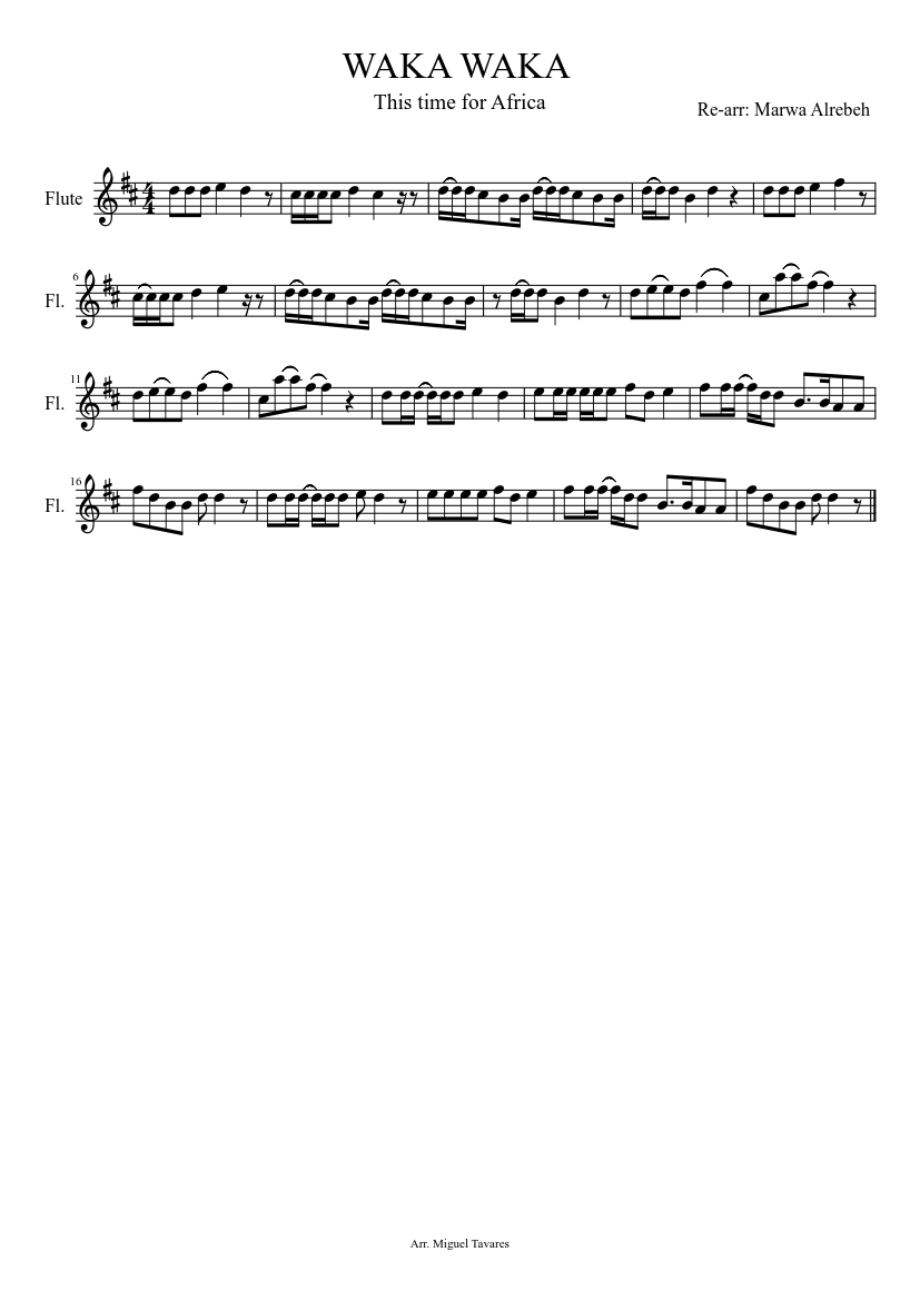 Waka Waka - This time for Africa Sheet music for Flute (Solo) |  Musescore.com