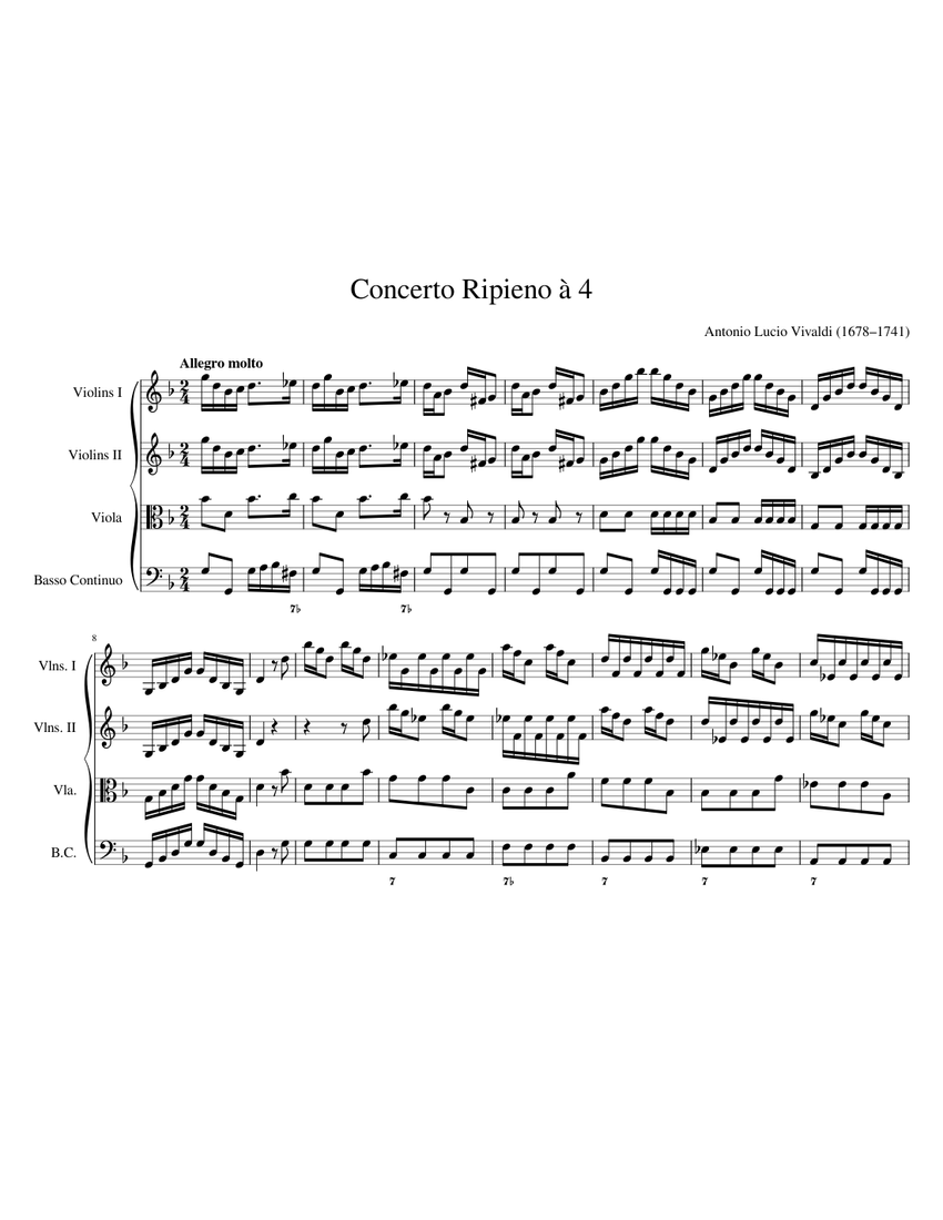 Vivaldi—Concerto Ripieno à 4 Sheet music for Viola, Cello, Strings ...