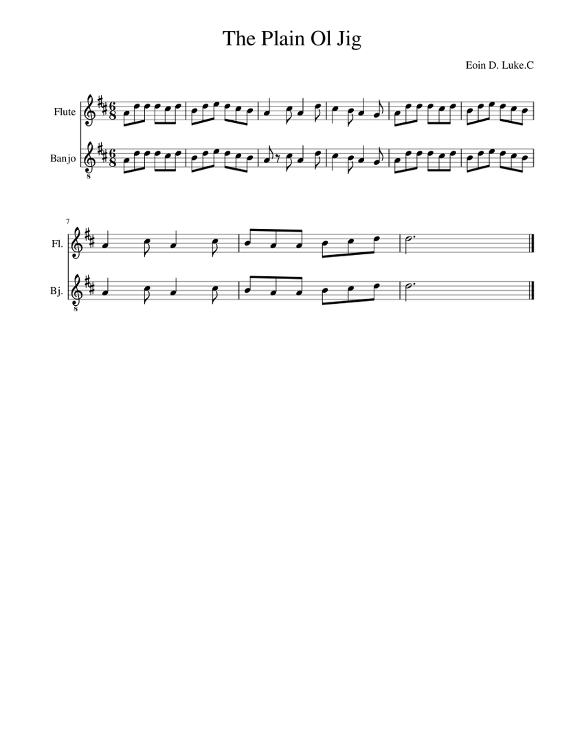 Jig Notes Jig Sheet music for Flute, Banjo (Mixed Duet) | Musescore.com
