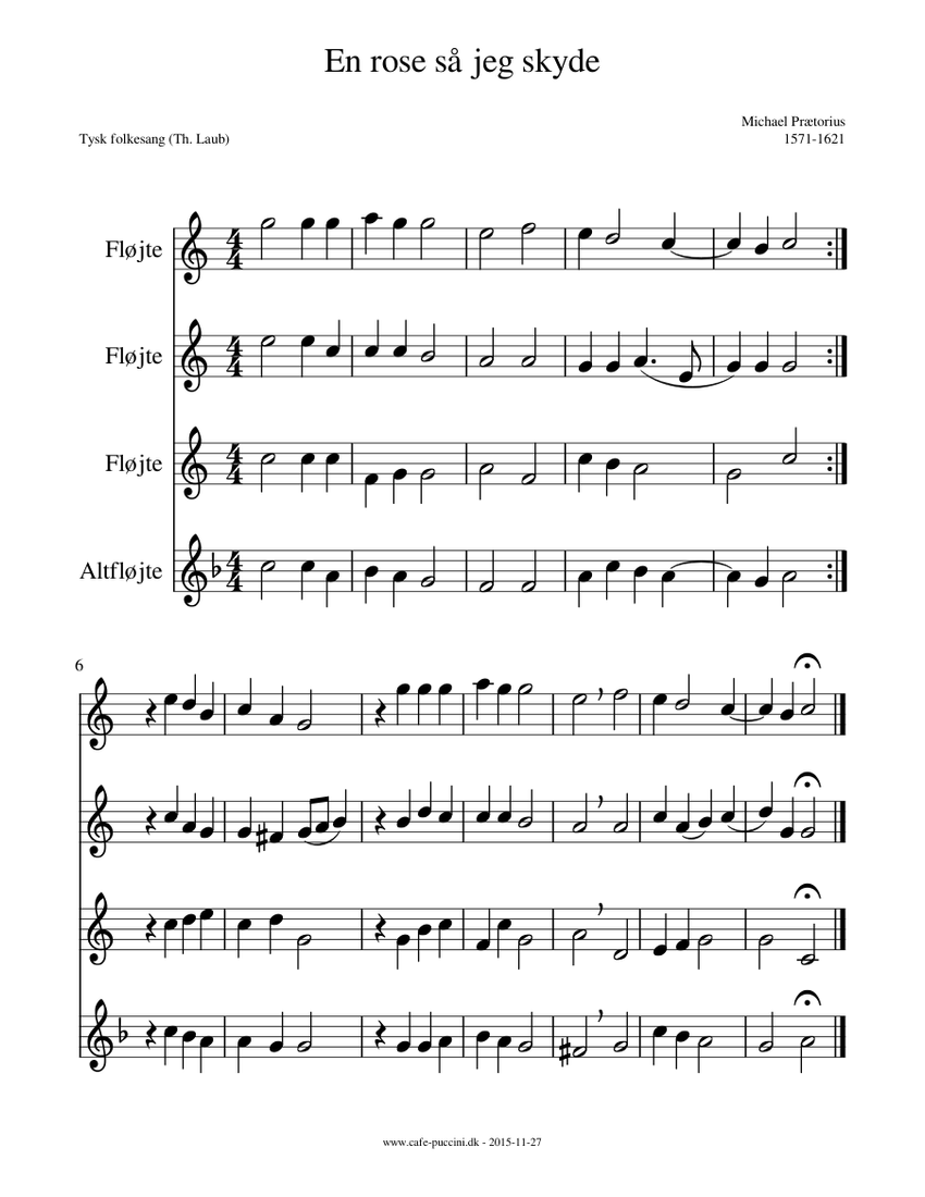 En rose saa jeg skyde Sheet music for Flute, Flute alto (Mixed Quartet)