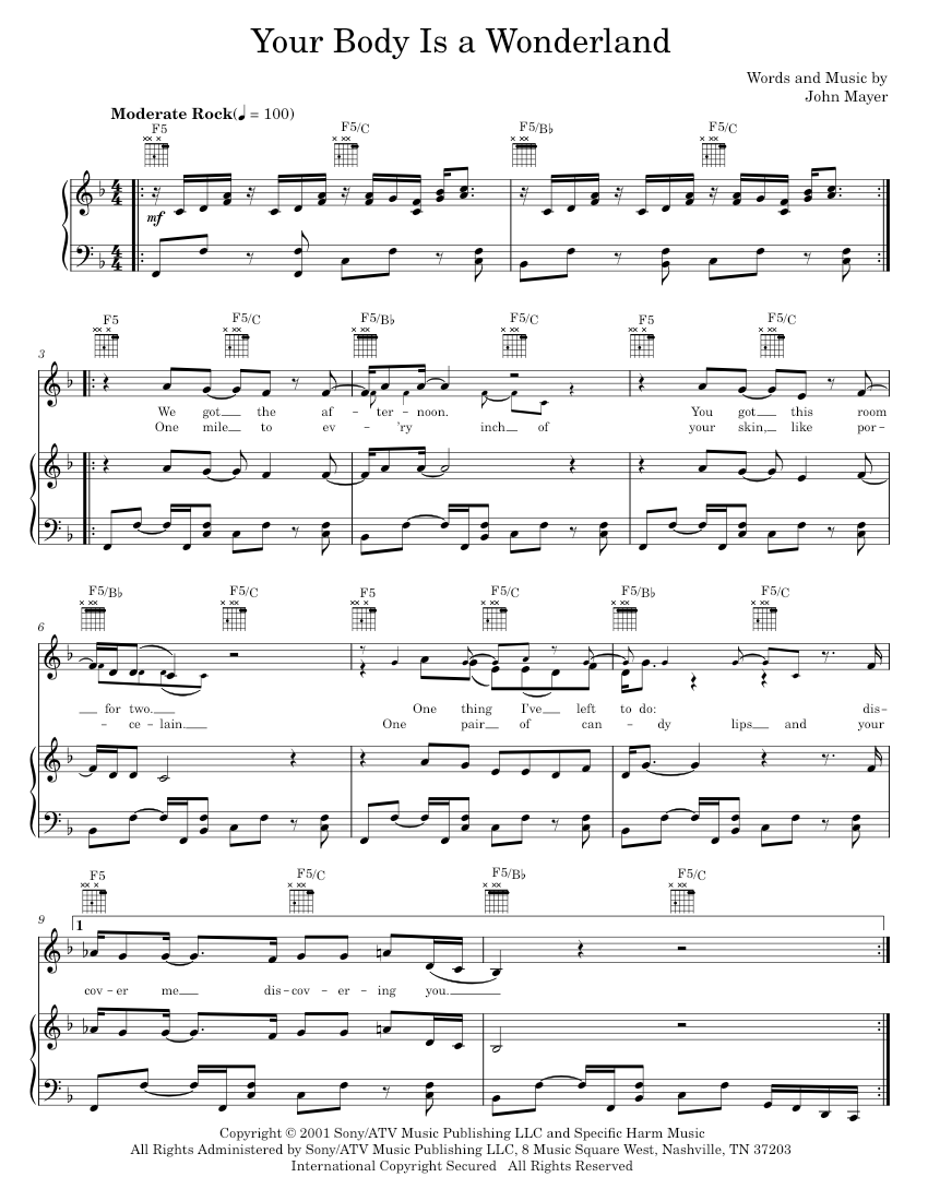Play Official version of Your body is a wonderland Sheet Music by John ...