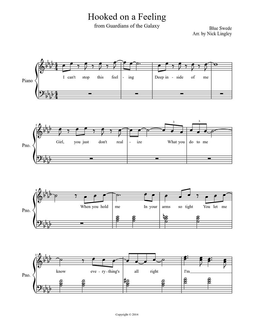 Hooked on a Feeling music for Piano (Solo) | Musescore.com