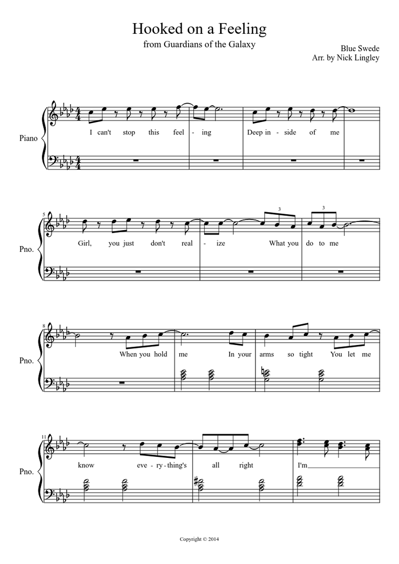 Hooked on a Feeling Sheet music for Piano (Solo) Musescore.com