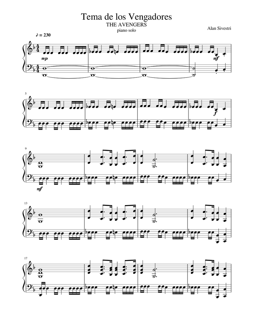 Tema de los Vengadores# THE AVENGERS #partitura piano y flauta Sheet music  for Piano (Solo) | Download and print in PDF or MIDI free sheet music |  Musescore.com