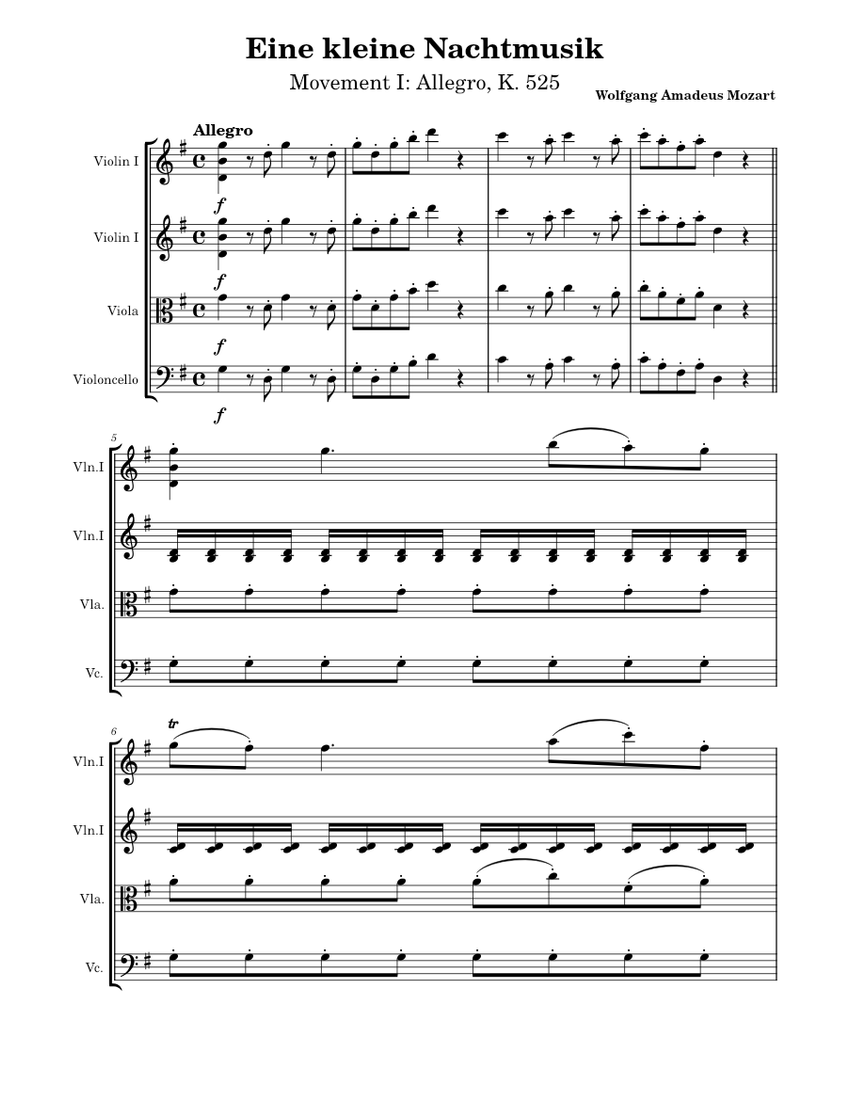 Eine Kleine Nachtmusik - Wolfgang Amadeus Mozart Sheet music for Violin ...