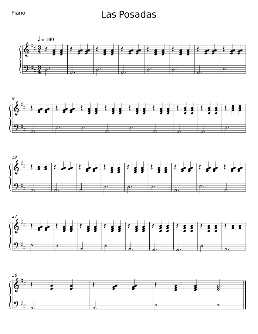Posada Script Las Posadas Sheet Music for Piano (Solo) Easy | MuseScore.com
