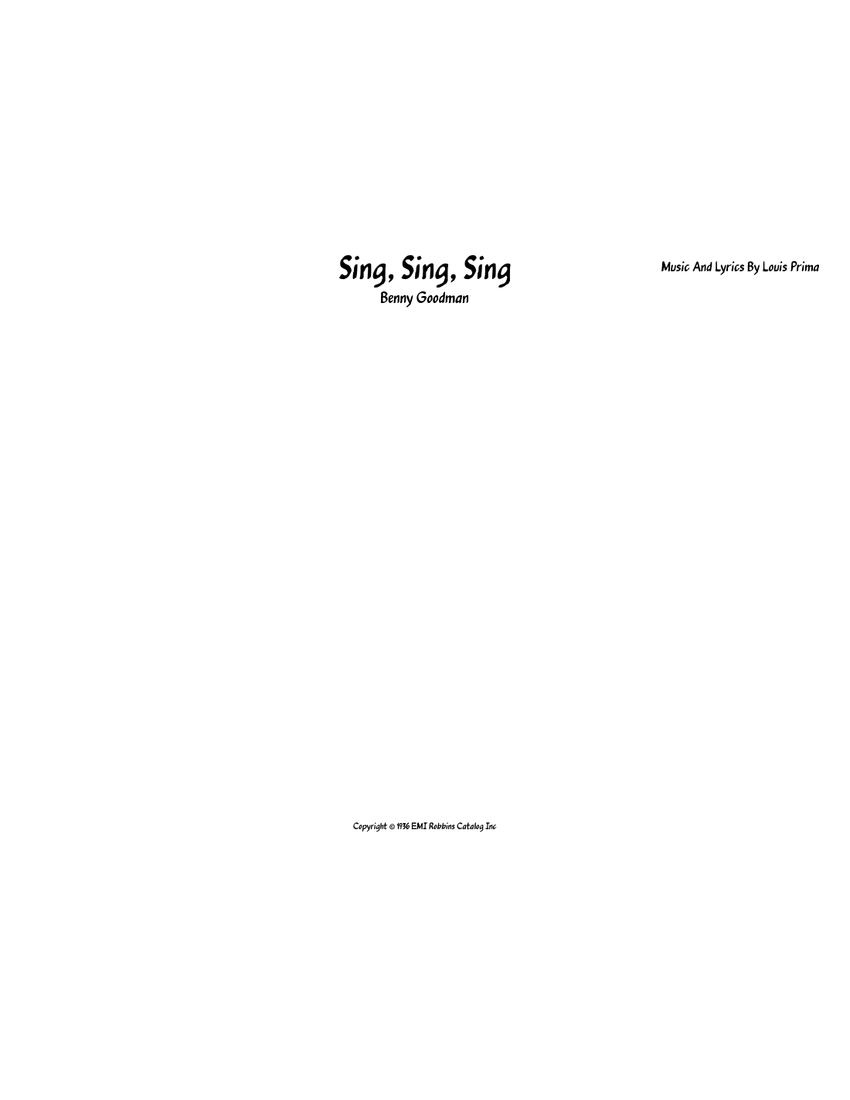 Sing Sing Sing Benny Goodman 1938 W Added Solos Sheet Music For Piano Trumpet In B Flat Trombone Drum Group More Instruments Jazz Band Musescore Com