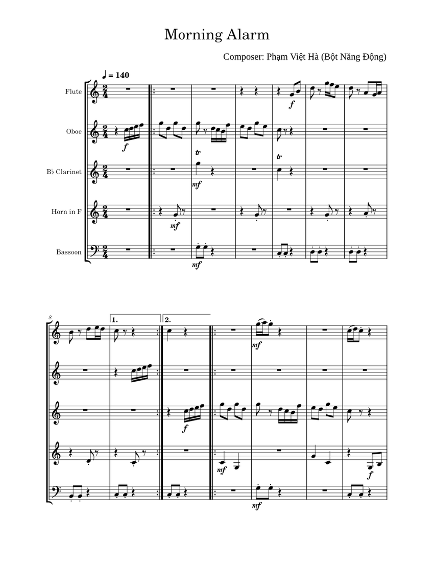 MORNING ALARM Bôt Năng Động Sheet music for Flute, Oboe, in bflat, Bassoon & more
