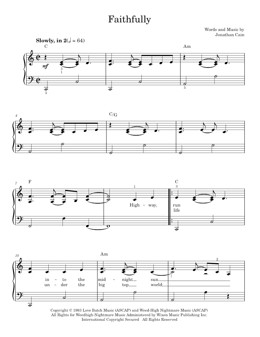 faithfully Sheet music for Piano by Journey Official | MuseScore.com