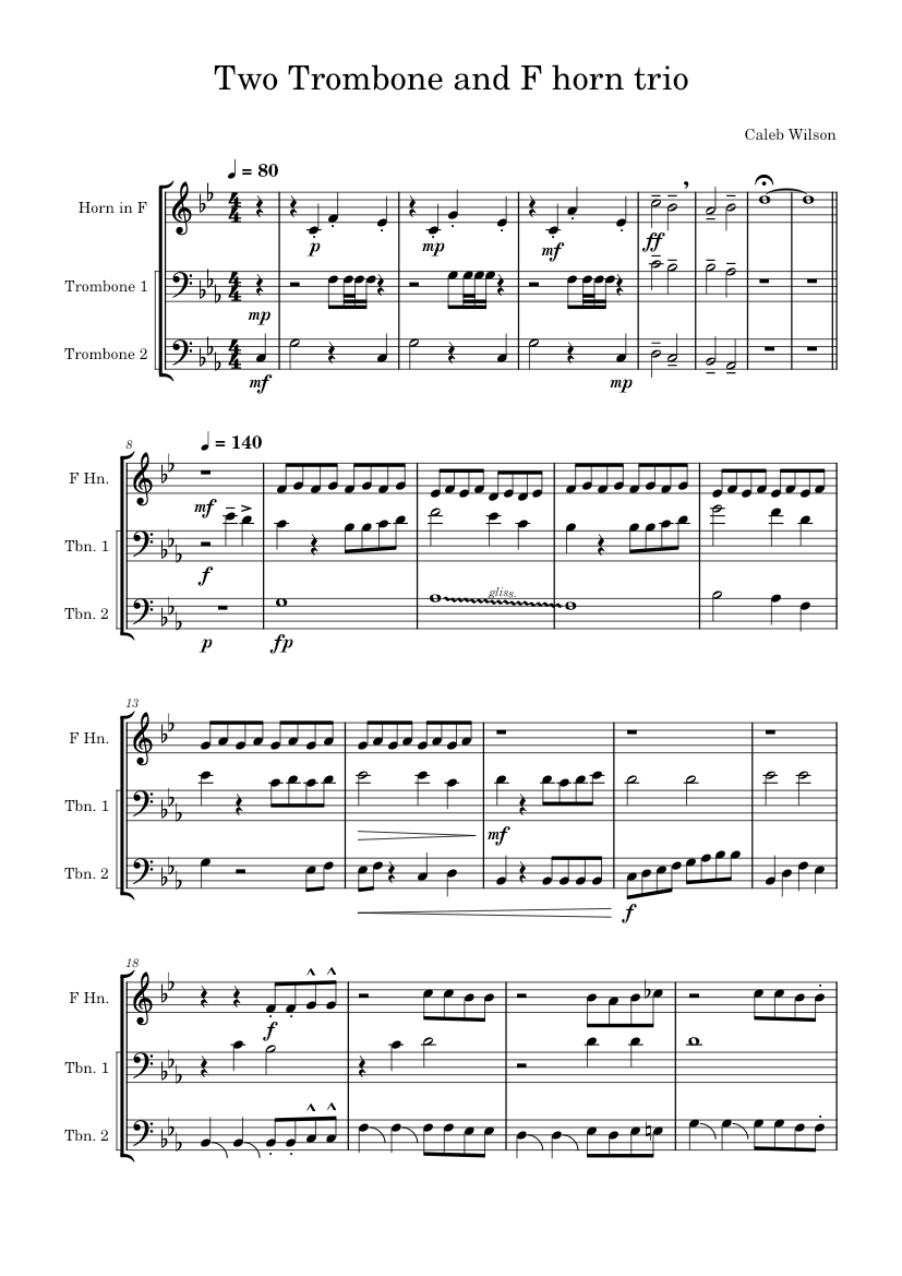 Two Trombone and F Horn Trio Sheet music for Trombone, French horn ...