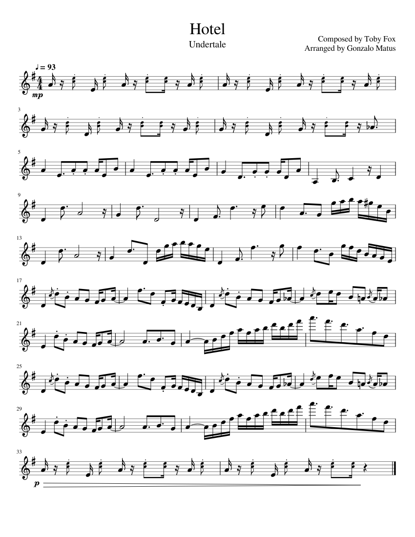 Hotel Violin Solo Sheet music for Violin (Solo)