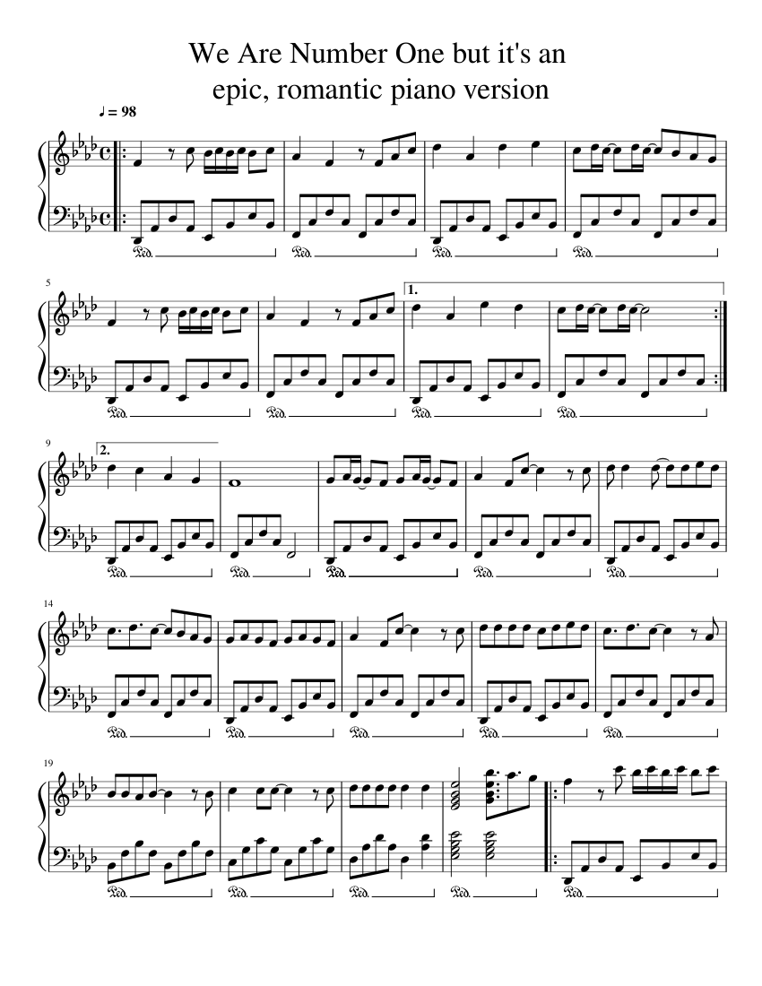 We Are Number One but it's an epic, romantic piano version Sheet music for  Piano (Solo) | Musescore.com