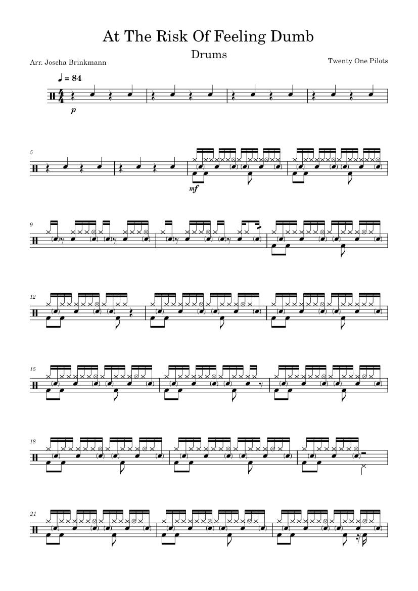 At The Risk Of Feeling Dumb – Twenty One Pilots Sheet Music for Drum ...