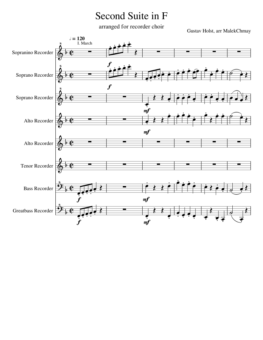 Second Suite in F Sheet music for Recorder (Mixed Ensemble)