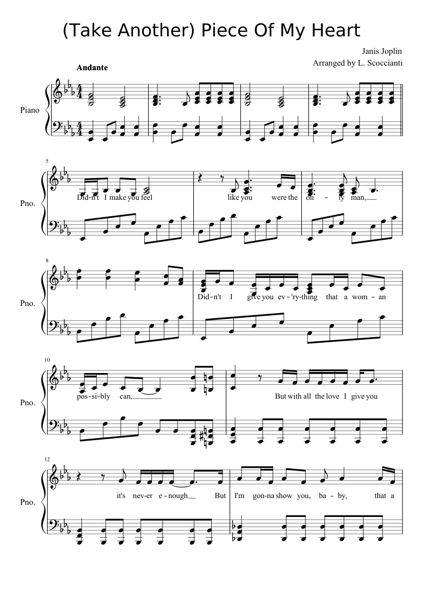 Janis Joplin Piece of My Heart Sheet Music in E Major (transposable) -  Download & Print - SKU: MN0148762