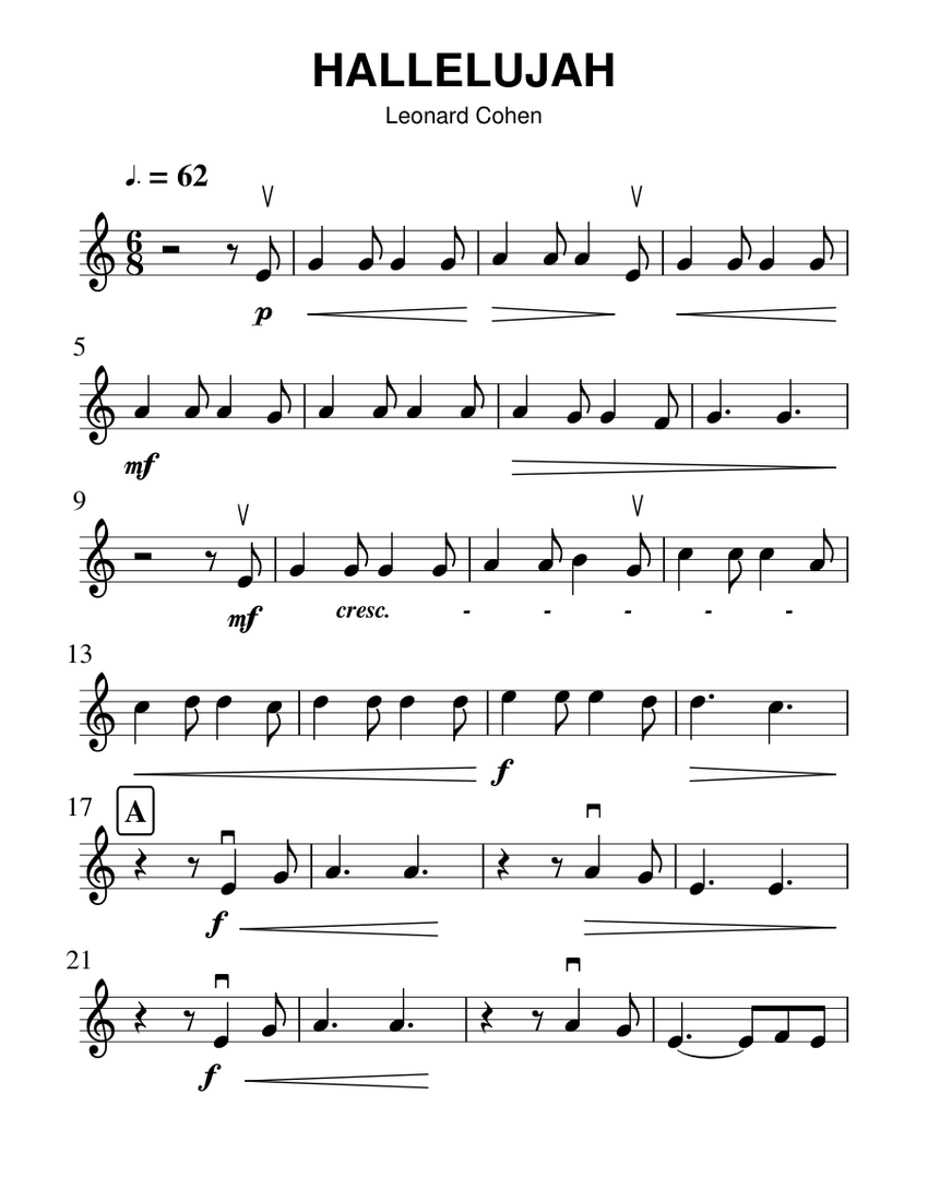 HALLELUJAH for violin Solo - piano tutorial