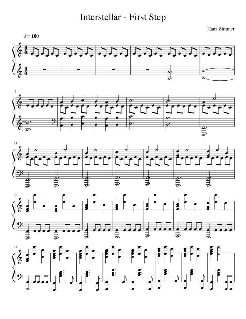 Interstellar - First Step Sheet music for Piano (Solo) | Musescore.com