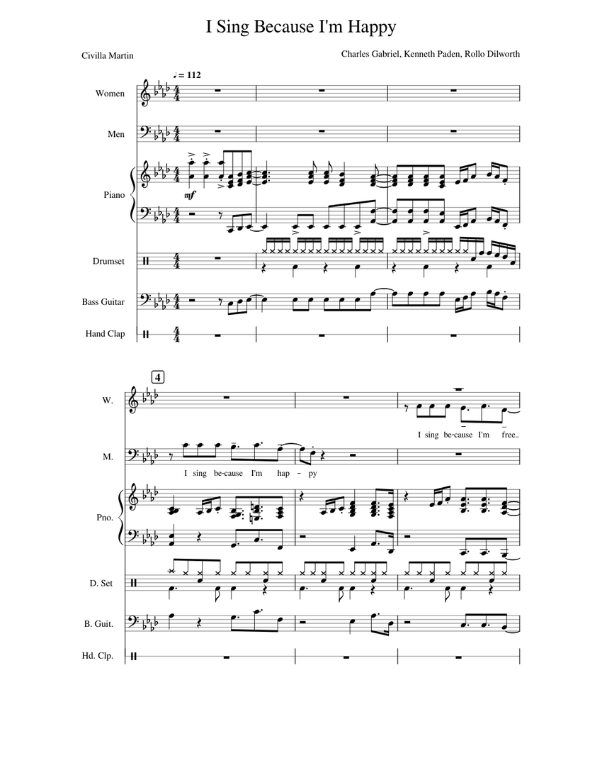 I Sing Because I'm Happy Sheet music for Piano, Female, Male, Bass ...