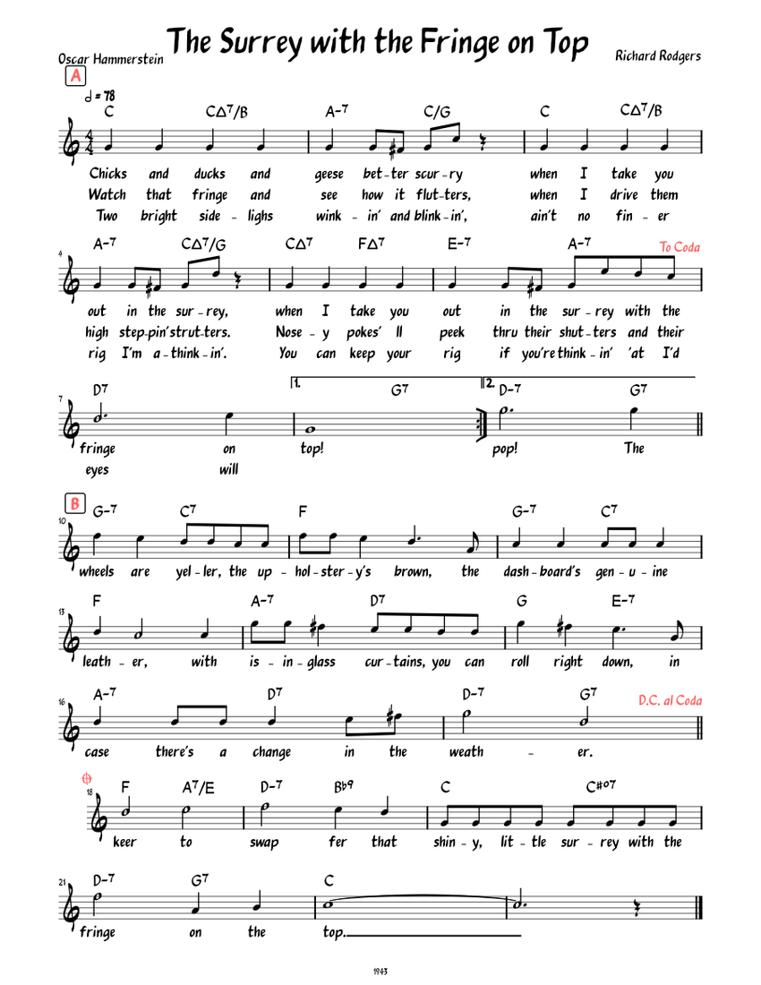 The Surrey with the Fringe on Top (lead sheet and lyrics) Sheet music
