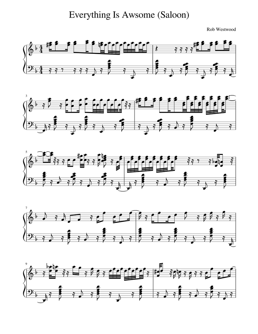 Everything_Is_Awsome_(Saloon) Sheet music for Piano (Solo) | Musescore.com