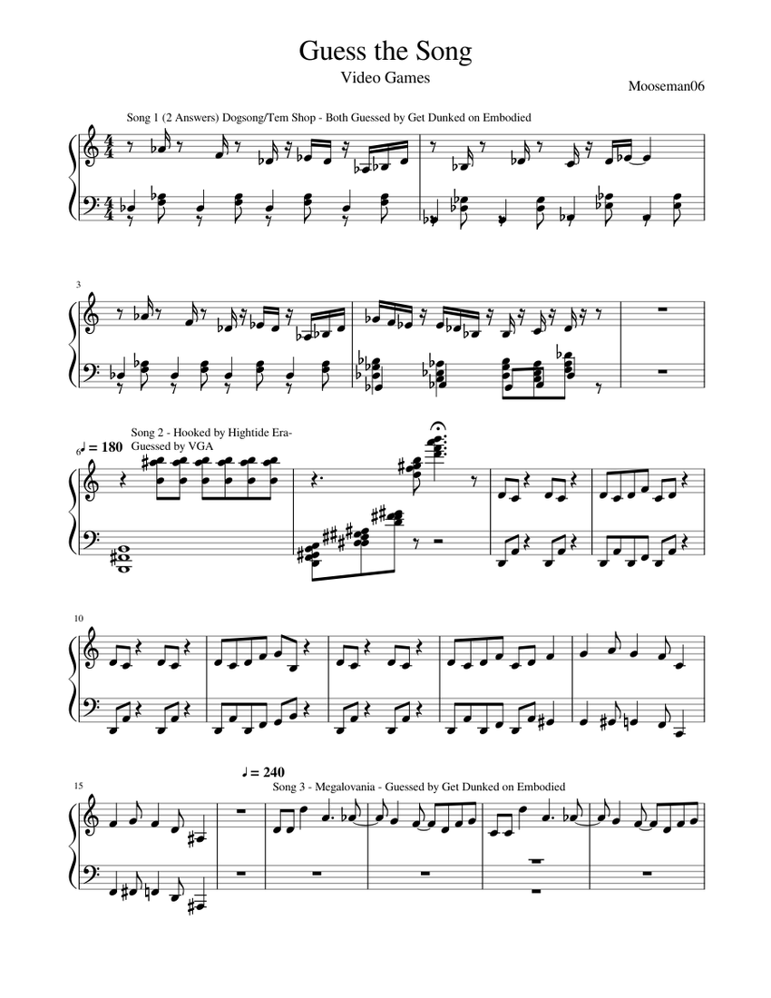 Guess the Song (WIP) Sheet music for Piano (Solo) | Download and print in  PDF or MIDI free sheet music | Musescore.com