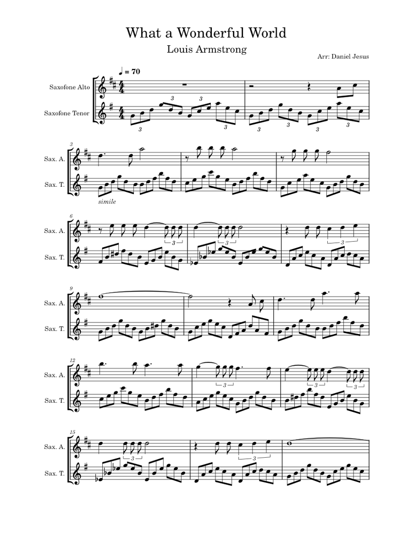What a wonderful world Louis Armstrong What a Wonderful World Sheet