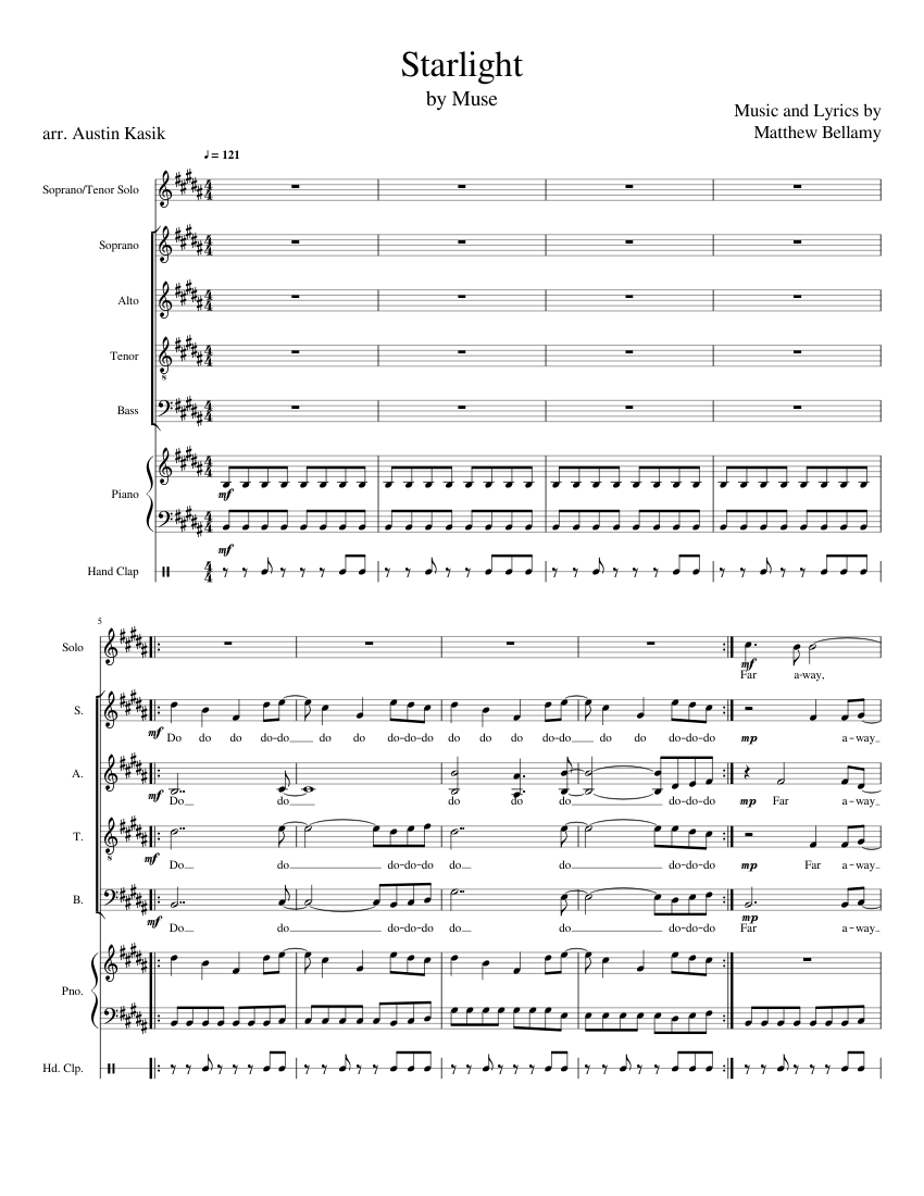 Starlight - Muse (SATB + Piano) Sheet music for Piano, Soprano, Alto, Tenor  & more instruments (Mixed Ensemble) | Musescore.com
